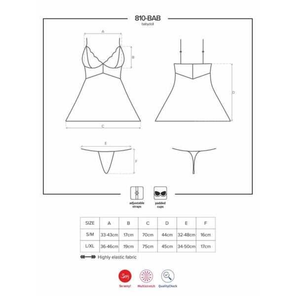 OBSESSIVE 810-BAB-2 Babydoll y Tanga Color Blanco - Imagen 3