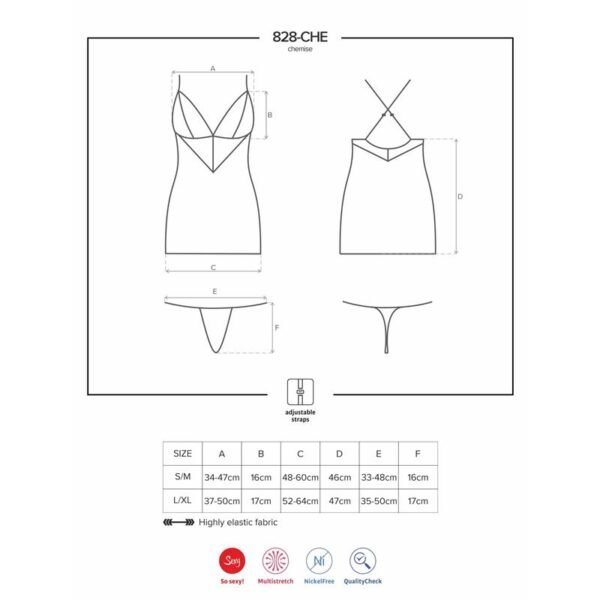 OBSESSIVE 828-CHE-1 Chemise y Tanga Negro - Imagen 3