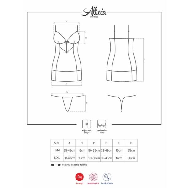 OBSESSIVE Alluria Chemise y Tanga Color Negro - Imagen 3