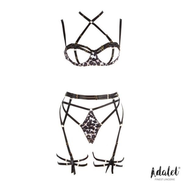 ADALET LINGERIE Lily Set Sujetador, Tanga, Liguero y Ligas Estampado Leopardo - Imagen 3