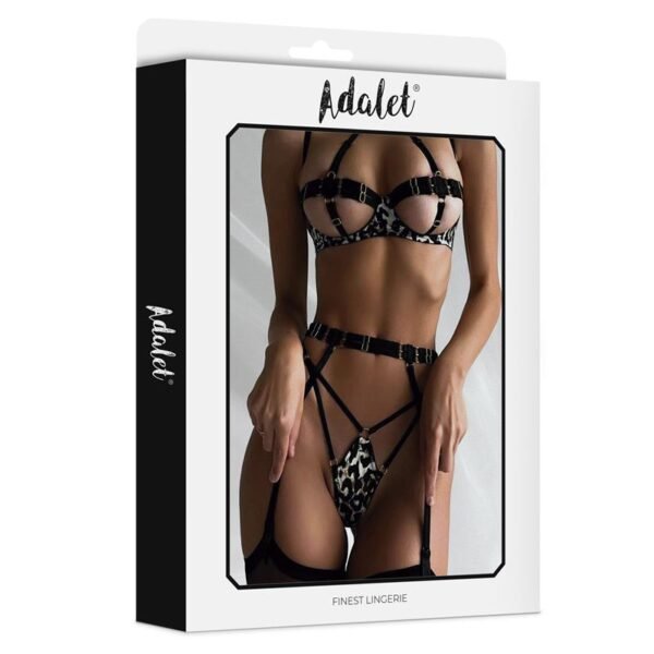 ADALET LINGERIE Lily Set Sujetador, Tanga, Liguero y Ligas Estampado Leopardo - Imagen 4