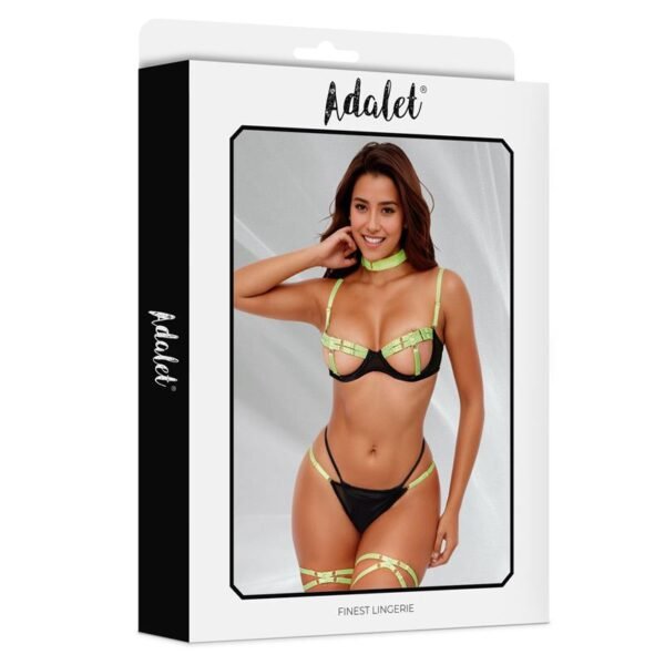 ADALET LINGERIE Maya Set Sujetador, Tanga, Ligas y Choker Amarillo y Negro - Imagen 3