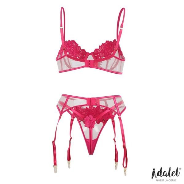 ADALET LINGERIE Nora Set Sujetador, Tanga y Liguero con Flores Fuchsia - Imagen 3
