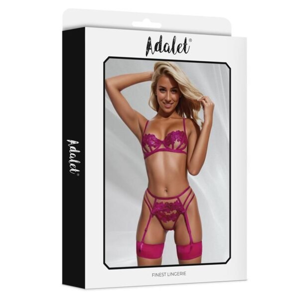 ADALET LINGERIE Nora Set Sujetador, Tanga y Liguero con Flores Fuchsia - Imagen 4