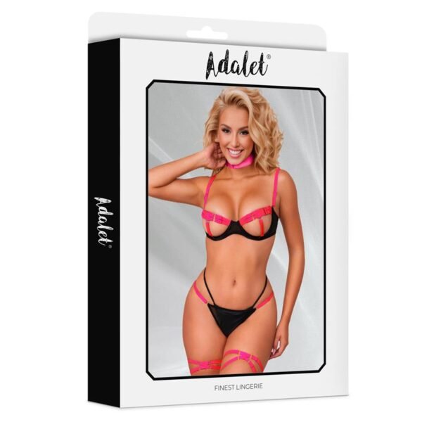 ADALET LINGERIE Pauline Set Sujetador, Tanga, Ligas y Choker Negro y Rosa - Imagen 3