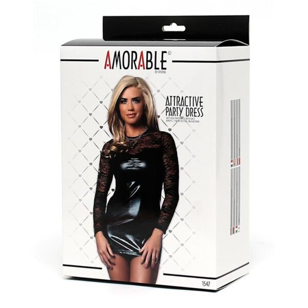 AMORABLE Vestido de Fiesta Wetlook con Encaje - Imagen 5