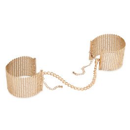 BIJOUX - DÉSIR MÉTALLIQUE ESPOSAS MALLA METALICA DORADA - La batalla de la seducción ha comenzado, prepárate para la lucha piel contra piel con Désir Métallique, unas esposas en el campo de batalla; Unos originales brazaletes para lucir en cualquier ocasión.